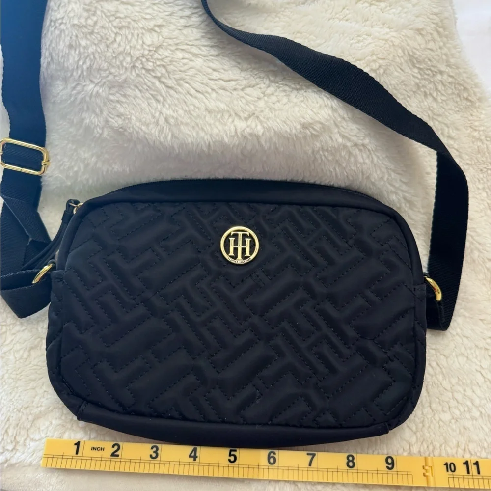 Tommy Hilfiger Black Quilted Crossbody with Gold Logo Accent